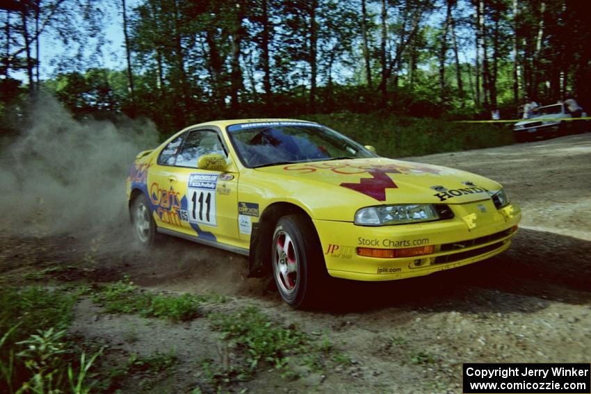 Jim Anderson / Martin Dapot Honda Prelude VTEC powers out of a corner on SS11, Anchor Hill.