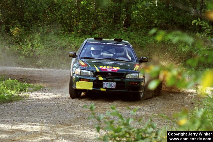 Lee Shadbolt / Claire Chizma Subaru Impreza powers out of a corner on SS11, Anchor Hill.