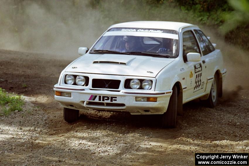 Colin McCleery / Jeff Secor Merkur XR4Ti powers out of a corner on SS11, Anchor Hill.