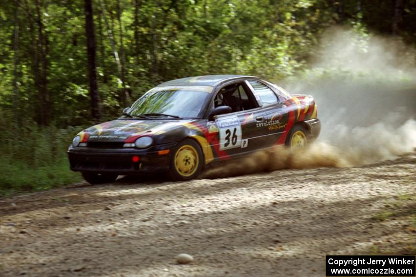 Evan Moen / Tom Young  Plymouth Neon ACR at speed on SS11, Anchor Hill.