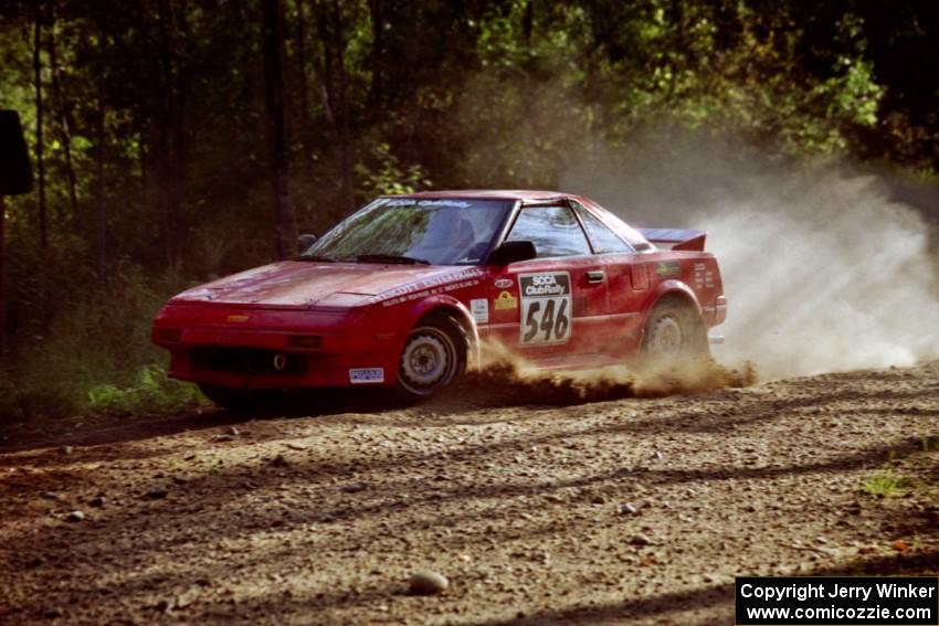 Mike Moyer / Chris Gilligan Toyota MR-2 at speed on SS11, Anchor Hill.