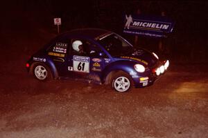 Karl Scheible / Gail McGuire VW Beetle comes through the spectator corner on SS14, Perkins Road.