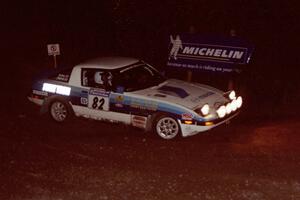 Mike Hurst / Rob Bohn Mazda RX-7 comes through the spectator corner on SS14, Perkins Road.