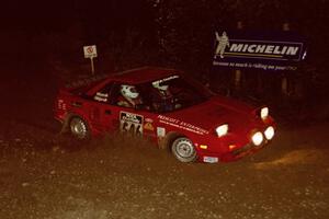 Mike Moyer / Chris Gilligan Toyota MR-2 comes through the spectator corner on SS14, Perkins Road.