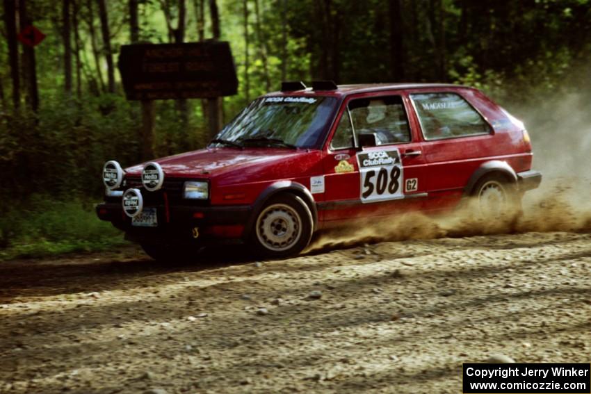 Mike Magozzi / Dave Fuss VW Golf at speed on SS11, Anchor Hill.