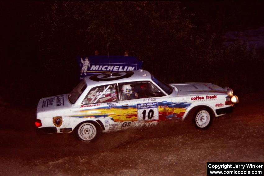 Bill Malik / Christian Edstrom Volvo 240 comes through the spectator corner on SS14, Perkins Road.