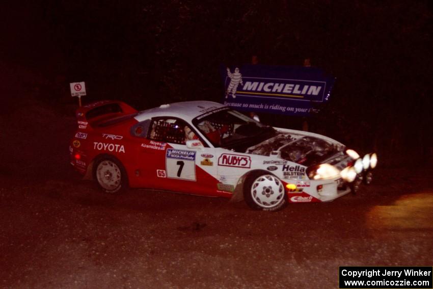 Ralph Kosmides / Joe Noyes Toyota Supra Turbo comes through the spectator corner on SS14, Perkins Road.