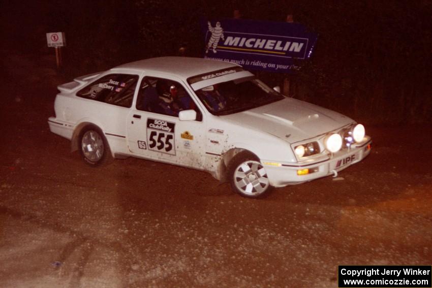 Colin McCleery / Jeff Secor Merkur XR4Ti comes through the spectator corner on SS14, Perkins Road.