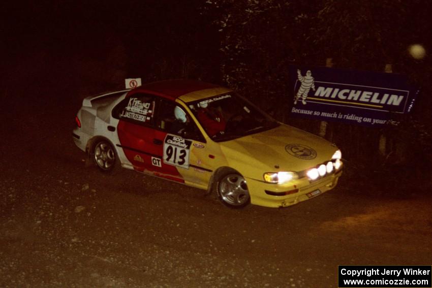 Janusz Jastrzebski / Kathy Freund Subaru Impreza comes through the spectator corner on SS14, Perkins Road.