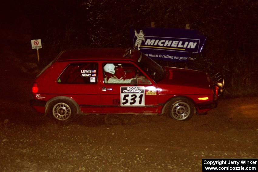 J.B. Niday / J.B. Lewis VW GTI comes through the spectator corner on SS14, Perkins Road.