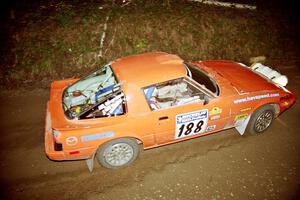 Andrew Havas / Scott Slingerland Mazda RX-7 at speed on SS8, Kabekona.