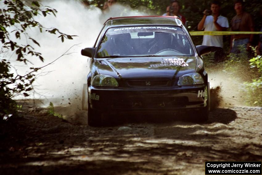 Bryan Hourt / Pete Cardimen Honda Civic at the spectator location on SS9, Strawberry Mountain.