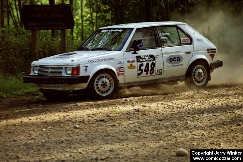 John Zoerner / Greg Reno Dodge Omni GLH-Turbo at speed on SS11, Anchor Hill.