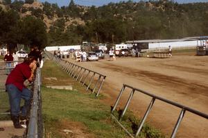 Gail Truess / Pattie Hughes Mazda 323GTX at the start of SS1, Fairgrounds.