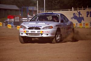 Paul Choiniere / Jeff Becker Hyundai Tiburon limp through SS1, Fairgrounds. They DNF'ed at the end of the stage.