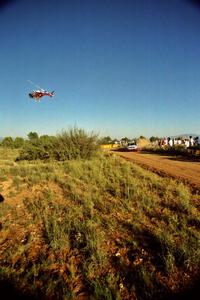 George Plsek / Renn Phillips Audi S2 Quattro is followed by a helicopter at the spectator corner on SS8, Limestone I.