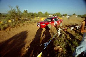 Trevor Donison / John Allen Plymouth Neon at the spectator corner on SS8, Limestone I.