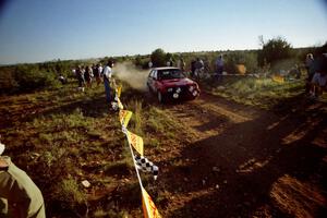 Justin Benham / Chrissie Beavis Dodge Omni GLH Turbo comes into the spectator corner on SS8, Limestone I.