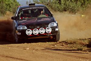 Bryan Hourt / Pete Cardimen Honda Civic at the spectator corner on SS8, Limestone I.