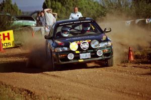 Lee Shadbolt / Claire Chizma Subaru Impreza at the spectator corner on SS8, Limestone I.