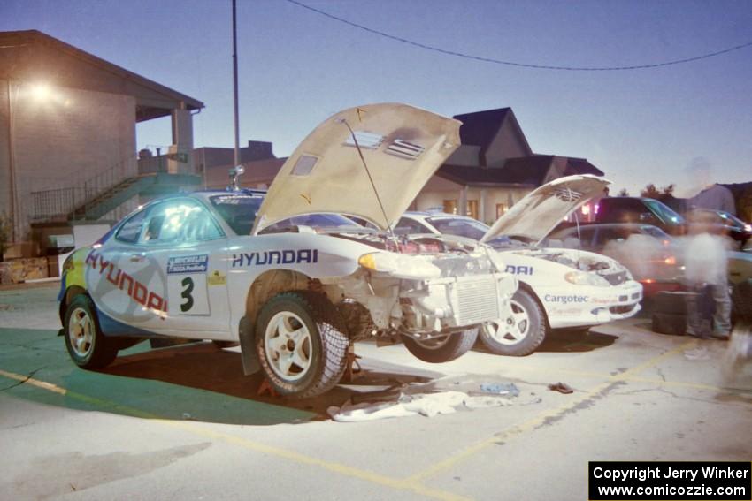 Paul Choiniere / Jeff Becker and Noel Lawler / Charles Bradley Hyundai Tiburons get attention the night before the rally.