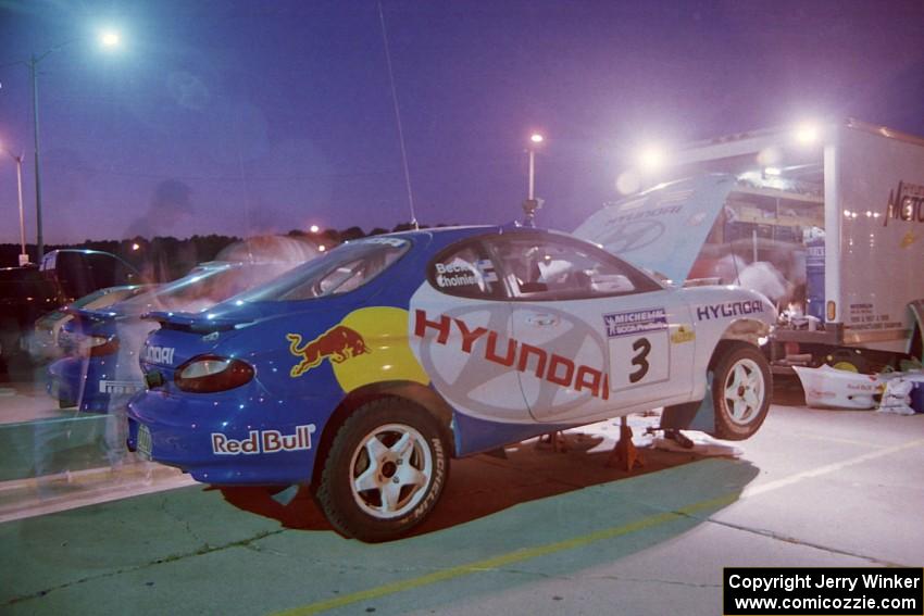 Paul Choiniere / Jeff Becker and Noel Lawler / Charles Bradley Hyundai Tiburons get attention the night before the rally.