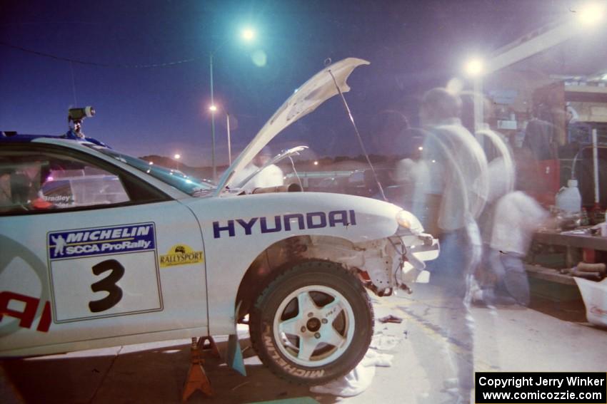 Paul Choiniere / Jeff Becker and Noel Lawler / Charles Bradley Hyundai Tiburons get attention the night before the rally.