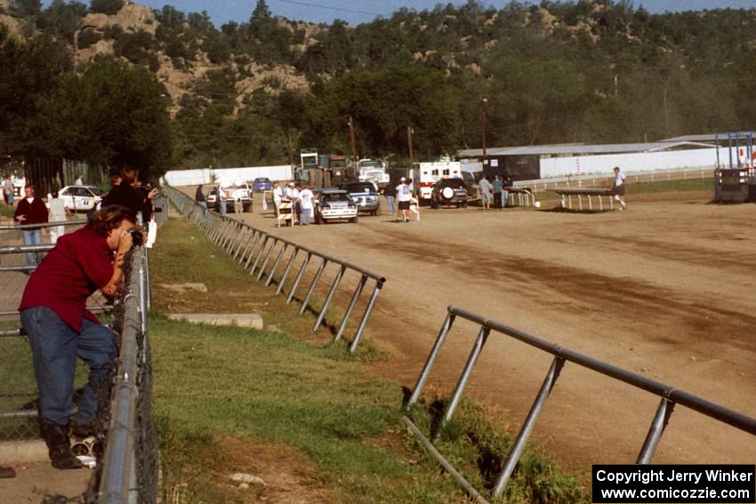 Gail Truess / Pattie Hughes Mazda 323GTX at the start of SS1, Fairgrounds.