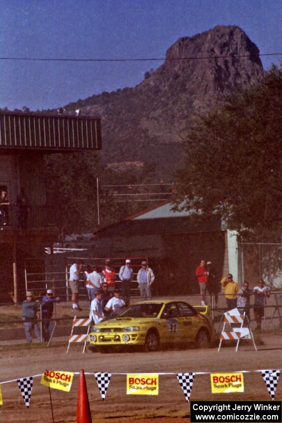 Paul Eklund / Dave Jameson Subaru Impreza at the start of SS1, Fairgrounds.