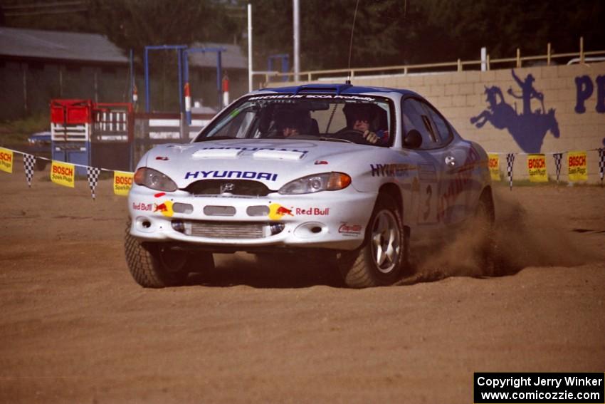 Paul Choiniere / Jeff Becker Hyundai Tiburon limp through SS1, Fairgrounds. They DNF'ed at the end of the stage.