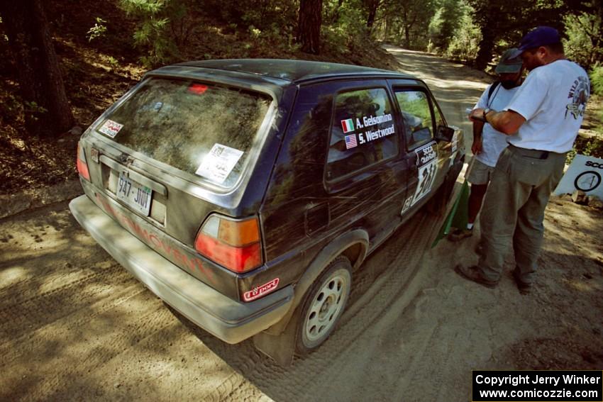 Steve Westwood / Alex Gelsomino VW GTI at the start of SS5, Mingus Mountain II.