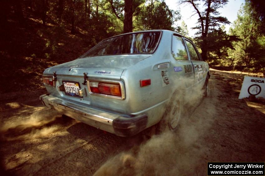 Nick Taylor / Pete Morris Toyota Corolla leaves the start of SS5, Mingus Mountain II.