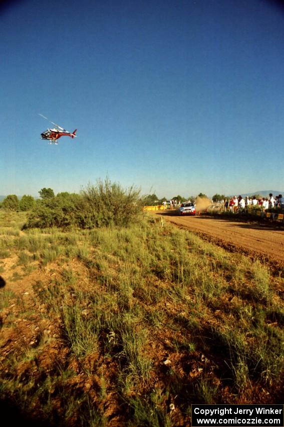 George Plsek / Renn Phillips Audi S2 Quattro is followed by a helicopter at the spectator corner on SS8, Limestone I.