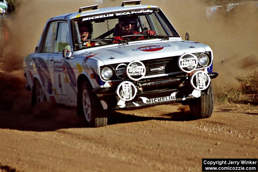 Mike Whitman / Flynn Baglin Datsun 510 at the spectator corner on SS8, Limestone I.