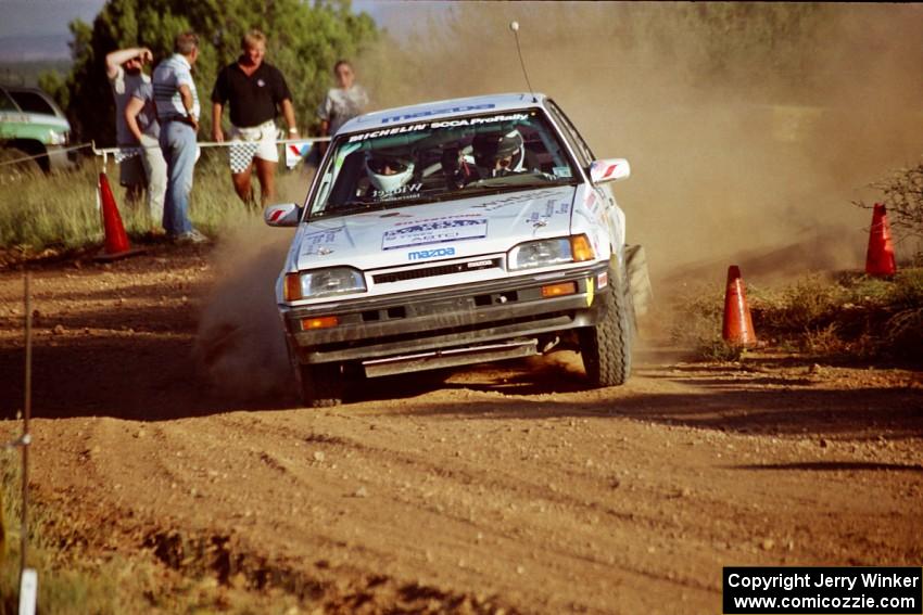 Mark Tabor / John Dillon Mazda 323GTX at the spectator corner on SS8, Limestone I.