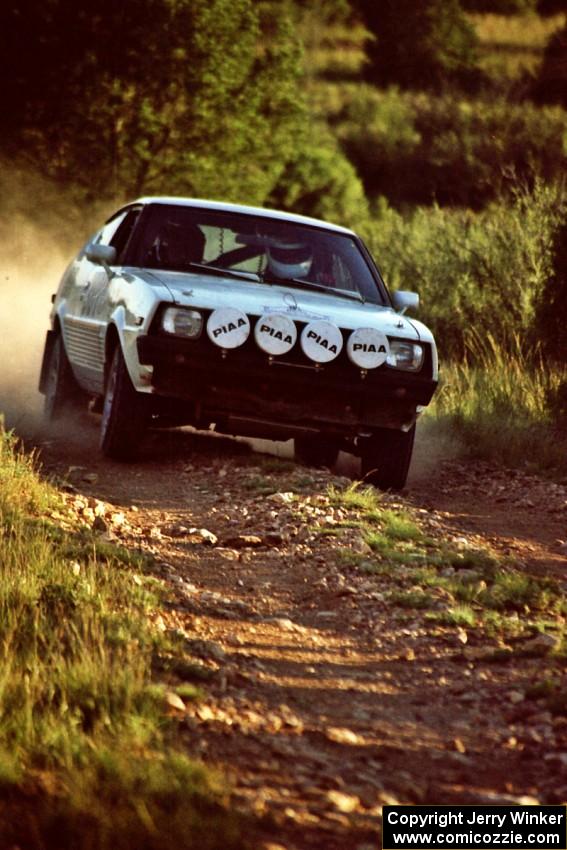 Peter Workum / Lon Peterson Plymouth Fire Arrow comes into the spectator corner on SS8, Limestone I.