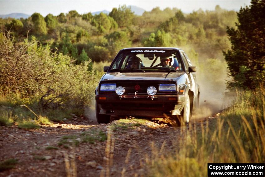 Steve Westwood / Alex Gelsomino VW GTI comes into the spectator corner on SS8, Limestone I.