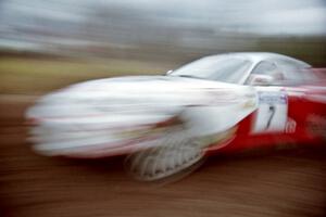 Ralph Kosmides / Joe Noyes Toyota Supra Turbo at speed on the practice stage.