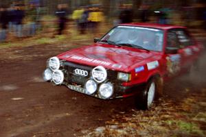 Jon Kemp / Rod Hendricksen Audi 4000 Quattro at the second to last corner of SS1, Beacon Hill.