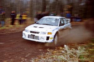 Karl Scheible / Gail McGuire Mitsubishi Lancer Evo V at the second to last corner of SS1, Beacon Hill.