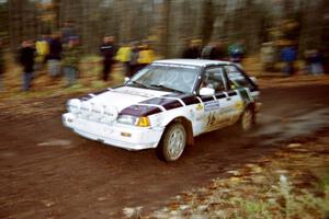 Gail Truess / Pattie Hughes Mazda 323GTX at the second to last corner of SS1, Beacon Hill.