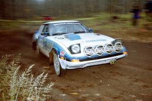 Mike Hurst / Rob Bohn Mazda RX-7 at the final corner of SS1, Beacon Hill.