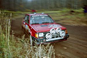 Mark Utecht / Diane Sargent Dodge Omni GLH-Turbo at the final corner of SS1, Beacon Hill.