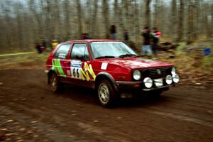 Richard Pilczuk / Brian Pilczuk VW GTI at the final corner of SS1, Beacon Hill.