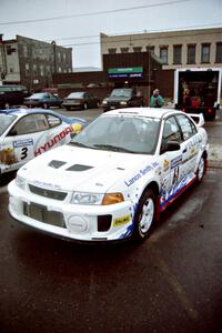 Karl Scheible / Gail McGuire Mitsubishi Lancer Evo V at parc expose in Calumet on day two.