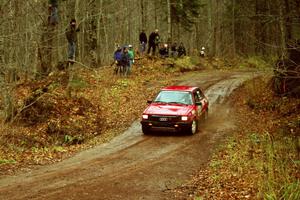 Jon Kemp / Rod Hendricksen Audi 4000 Quattro heads into the final corner of SS11, Gratiot Lake I.