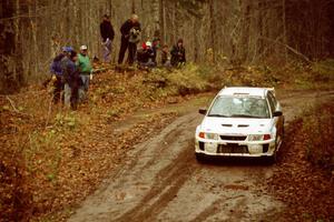 Karl Scheible / Gail McGuire Mitsubishi Lancer Evo V heads into the final corner of SS11, Gratiot Lake I.