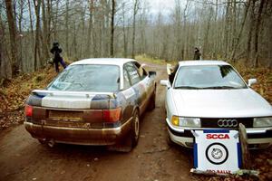 Alex Erisoty / Ben Greisler Audi 90 Quattro check into the finish of SS11, Gratiot Lake I.