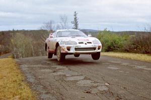 Ralph Kosmides / Joe Noyes Toyota Supra Turbo at the final yump on SS14, Brockway Mountain I.