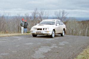 Colin McCleery / Jeff Secor Merkur XR4Ti at the final yump on SS14, Brockway Mountain I.